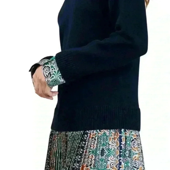 Current air long sleeve v-neck sweater collar dress navy/ multicolor - Picture 6 of 8